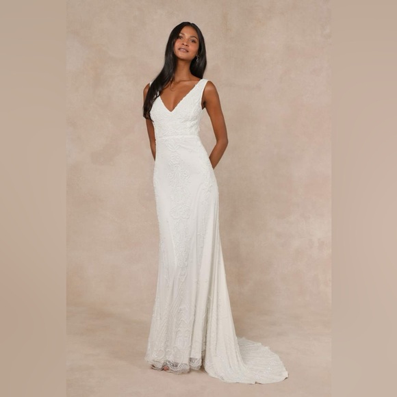 Lulus Dresses & Skirts - NWT Lulus Passionate Romance White Beaded Sequin Mermaid Maxi Wedding Dress SM